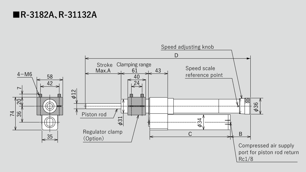 Dimensions chart for Sugino Hydrospeed Regulators